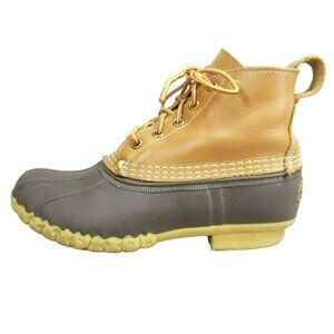 LL Bean Brown Leather Lace Up Round Toe Unlined Ankle Duck Boots Size 6 M